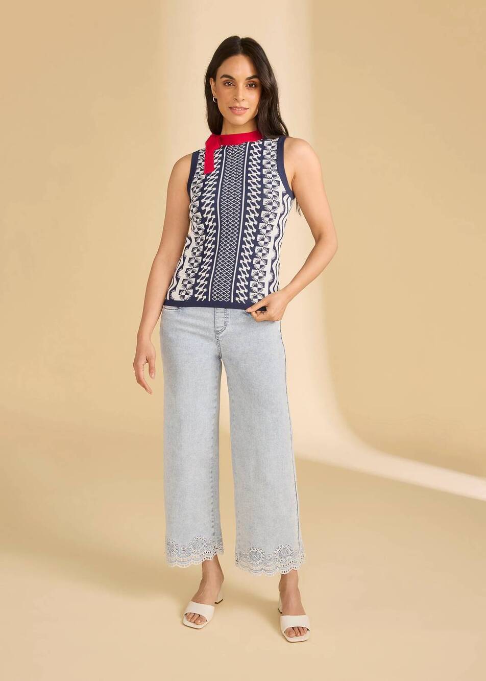 NEW FDJ sleeveless jacquard viscose knit top in navy